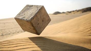 Surreal Floating Cube in Desert Landscape for Creative Designers and Artists Seeking Unique Visual Elements photo