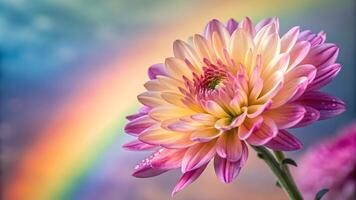 Vibrant Dahlia Flower with Dew Drops in Soft Bokeh Background for Nature Lovers and Floral Designers Seeking High-Quality Images for Websites, Blogs, and Social Media Content photo