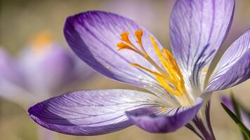 Purple crocus flower in full bloom captured in stunning close-up for nature enthusiasts and photographers photo