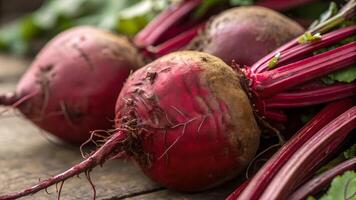 Fresh Beets Vibrant Color On Wooden Table For Healthy Eaters Discover the beauty of fresh beets with their vibrant color, perfect for healthy eaters looking to add a nutritious touch to their meals. photo