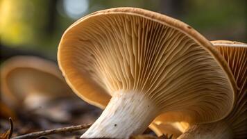 Mushroom Close-Up Detailed Gills in Forest for Nature Enthusiasts and Botanical Researchers photo