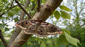 Majestic Luna Moth Resting on Tree Branch in Forest for Nature Enthusiasts and Wildlife Photographers photo