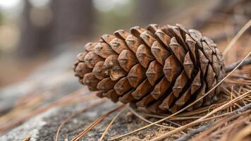 Pinecone Detailed Close-Up in Forest Setting for Nature Enthusiasts and Botanical Studies, Perfect for Educational Content and Outdoor Photography Projects photo