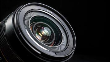 Camera Lens Close-Up Detailed Photography for Professional Photographers and Enthusiasts Seeking High-Quality Images with Sharp Focus and Stunning Depth of Field in a Dark Studio Setting photo
