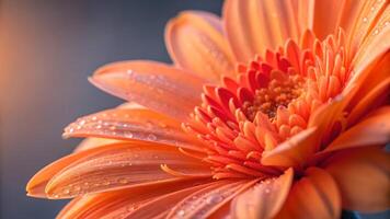 Vibrant Orange Gerbera Daisy Close-Up with Dew Drops for Nature Lovers and Floral Designers Seeking High-Quality Stock Images for Websites, Blogs, and Social Media Content photo