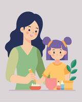 Innovative Mothers Day Illustration of Mother and Daughter Working on a Creative DIY Project vector
