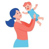 Dynamic Mothers Day Illustration of a Mother Lifting Her Baby in the Air with a Big Joyful Smile vector
