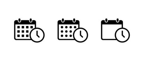 Calendar, event time icon set. Date with clock sign symbol vector