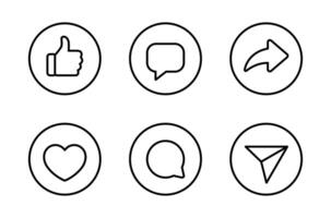 Like, comment, and share outline icon on circle line. Love, speech bubble, and arrow sign symbol vector