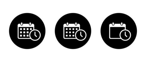 Calendar, event time icon set on black circle. Date with clock sign symbol vector