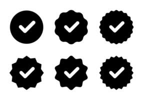 Rosette tick badge icon set collection. Checkmark certificate sign symbol. Check mark stamp illustration vector