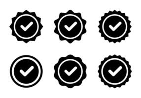 Rosette tick badge icon set collection. Checkmark certificate sign. Check mark stamp symbol vector