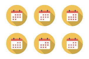 Calendar, event icon set collection with long shadow. Date, schedule color sign symbol vector