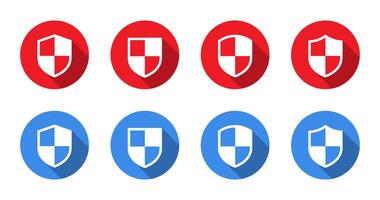 Protect, protection shield icon set with long shadow. Secure, safe sign symbol vector