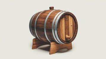 Wooden barrel on stand isolated on a white background photo