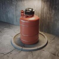A red gas can on a concrete floor photo