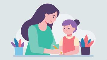 Happy Mothers Day Illustration Mother And Daughter Experiencing Playful Art Sessions In A Creative Space vector