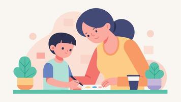 Happy Mothers Day Illustration Mother Creating Watercolors With Child At Studio vector