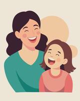 Joyful Mothers Day Illustration of Mother and Daughter Laughing Together During a Creative Workshop vector