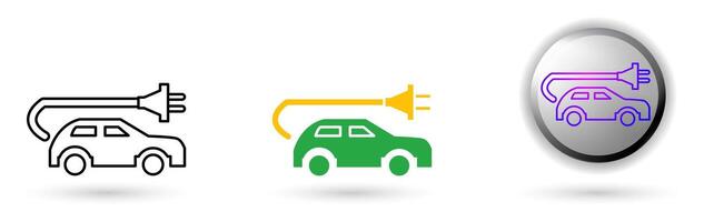 Electric Car icon displays smart vehicles based on technology and digital innovation. Available in outline, solid, and glossy effects, ideal for smart city applications, future city industries etc. vector