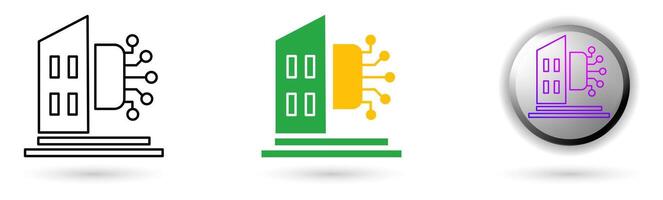Smart City Control icon shows a smart city based on technology and digital innovation. Available in outline, solid and glossy effects, ideal for smart city applications, future city industries etc. vector