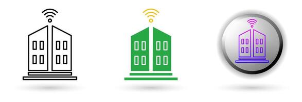 Smart City Icons featuring smart cities based on technology and digital innovation. Available in outline, solid, and glossy effects, ideal for smart city applications, future city industries etc. vector