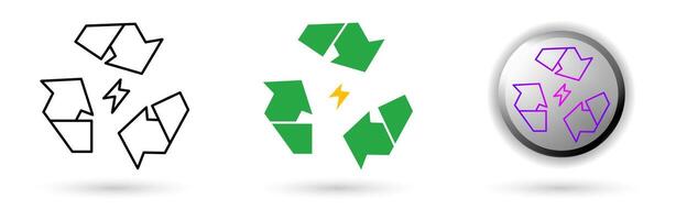 Modern Renewable Energy icons representing renewable energy sources, various styles such as outline, solid, and glossy effects, ideal for renewable energy projects, environmental presentations etc. vector