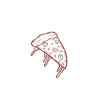 slice of mushroom pizza with melting mozzarella cheese illustration hand drawn vector