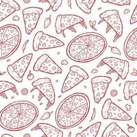 Italian mushroom pizza hand drawn seamless pattern background vector