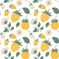Bright and cheerful pattern featuring yellow pineapples and white flowers on a simple white background vector