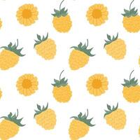 Yellow raspberry and flower pattern on white background creating a lively tropical vibe vector