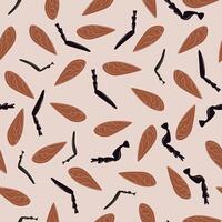 Seamless pattern with paws and wings of flying insects on a beige background. vector