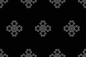 Cross stitch decor motif black color background ethnic fabric pattern. vector