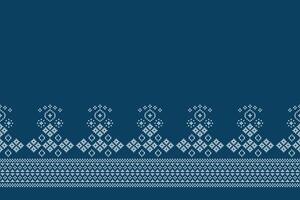 Fabric pattern of blue color background ethnic pattern cross stitch decor. vector