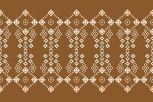 Cross stitch color of brown background and motif fabric pattern ethnic decor. vector