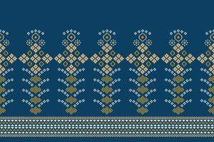 Pixel design of blue color background ethnic pattern cross stitch. vector