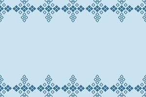 Cross stitch ethnic fabric pattern blue color background motif design pixel art. vector