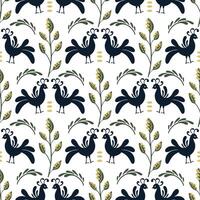 Folk style seamless pattern design with birds and leaves vector