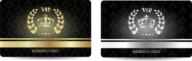 Set of two VIP cards with vintage background, crown and laurel branches vector