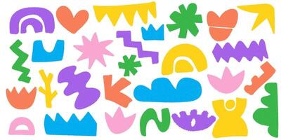 Set of hand drawn modern textured shapes. Trendy collections of abstract doodle pieces. Creative collage with funky abstract geometric objects in a naive style vector