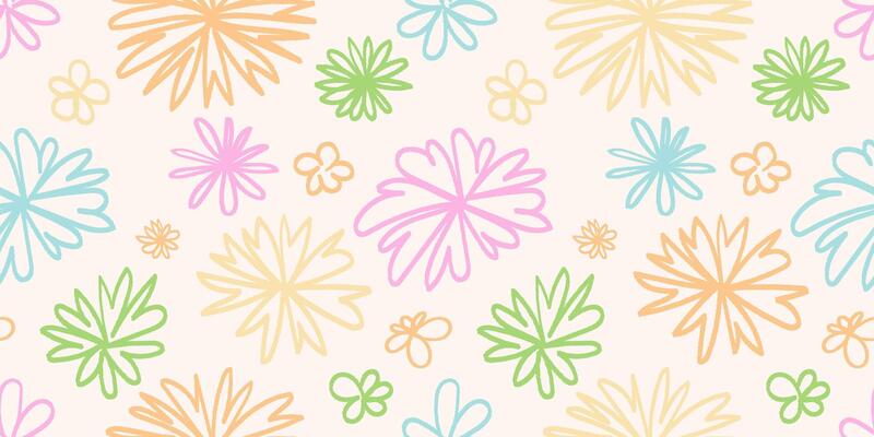 Seamless pattern with hand drawn graphic flower and leaves in pastel colors. Floral design. Great for textile, fabric, wallpaper, wrapping, scrapbook and packaging