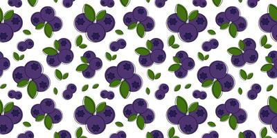 Blueberry seamless pattern with leaves and branches, illustration of berries in line art style for textile, wallpaper, website, mobile app, fruit illustration in line art style vector