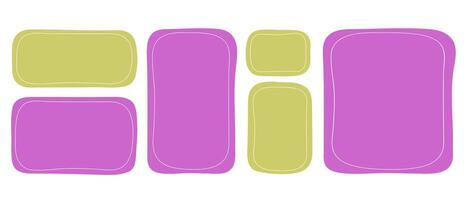 A set of hand-drawn paper quote frames with white edges. Empty speech bubbles. Colored text field. Flat isolated illustration. Frame text box vector