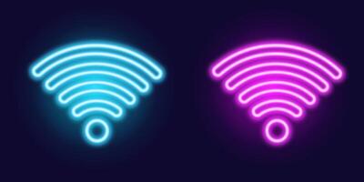 The signal sensor glows blue and pink to indicate a wireless Internet connection. 3d wifi signal with neon wave effect. Transparent neon circle symbol for wireless monitoring and protection vector