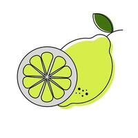 Abstract modern lemon icon, whole and sliced, isolated on white background. For web, print, product design, logo, postcard, coloring. Simple line, flat illustration, hand drawn. Outline drawing vector