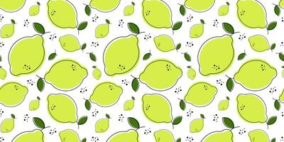 Seamless pattern with lemons of different sizes, leaves, with a branch and spots, illustration with lemons in line art style, background for cards, fabric, textile, children's room, wallpaper vector