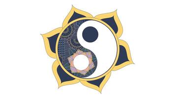 Yin yang mandala with sacred geometry 2D animation. Taoism. Spiritual balance, harmony in Eastern philosophy yinyang animated object cartoon flat concept metaphor 4K isolated on white video