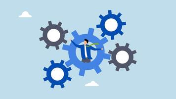 Process and workflow optimization, 4k animation businessman on gear, cogwheels optimize process. video