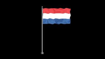 National flag of holland, realistic waving flag on pillar loop animation holland flag on transparent background, alpha channel 4k footage video