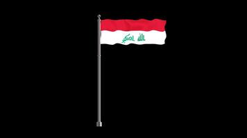 National flag of iraq, realistic waving flag on pillar loop animation iraq flag on transparent background, alpha channel 4k footage video